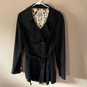 Black spring or fall jacket trench coat with tie waist and buttons size L